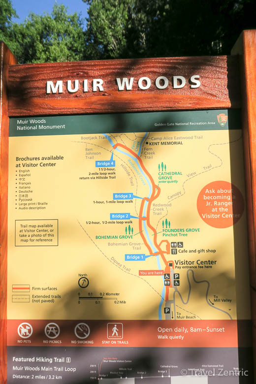 muir woods, map, usa